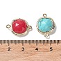 Mixed Gemstone Connector Charms, Faceted Square Links with Rack Plating Golden Plated Brass Edge Loops