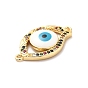 Brass Micro Pave Colorful Cubic Zirconia Connector Charms, Evil Eye Link, with Enamel, Long-Lasting Plated, Cadmium Free & Nickel Free & Lead Free