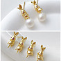 Brass Bunny with Cubic Zirconia Stud Earring Findings, 925 Sterling Silver Pins, for Half Drilled Beads