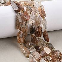 Natural Black Gold Rutilated Quartz Beads Strands, Nuggets, with Seed Beads
