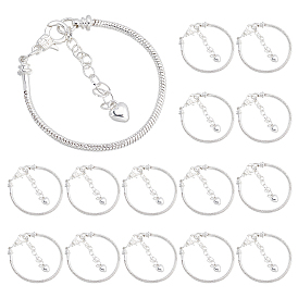 15Pcs Brass & Iron Snake Chains Bracelets for Women