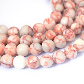 Brins de perles rondes en netstone rouge naturel