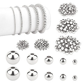 300pcs 5 tailles de perles en laiton, plaqué longue durée, ronde