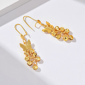 Fashionable Brass Butterfly Tassel Bell Dangle Earrings Women's Ear Jewelry