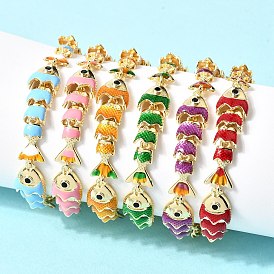 Латунные браслеты-цепочки с микропаве из кубического циркония для женщин, рыба, с эмалью, стойки покрытие, долговечный, без кадмия и без свинца, реальный 18 k позолоченный