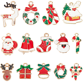 56 шт 14 стиль подвески из сплава эмали, на Рождество, разнообразные, золотой свет