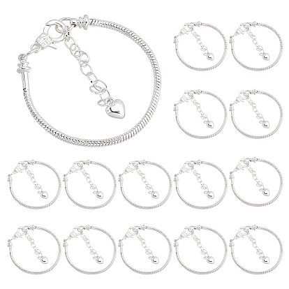 15Pcs Brass & Iron Snake Chains Bracelets for Women