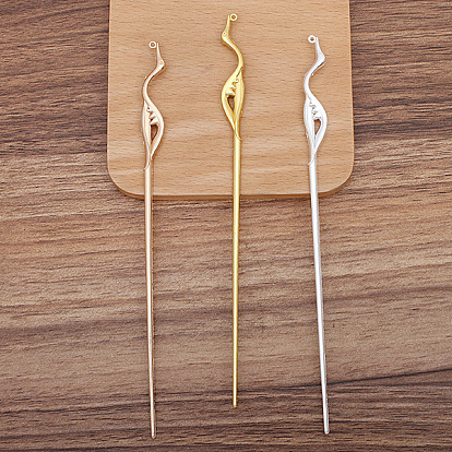 Chinese Style Alloy Crane Hair Sticks, with Loop, Long-Lasting Plated Hair Accessories for Woman