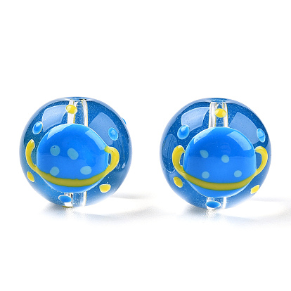 Transparent Handmade Lampwork Beads, Round with Planet Pattern