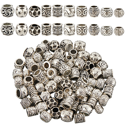 100шт 10 стили сплав европейские бусины, бусины с большим отверстием, рондель, бочка и колонна