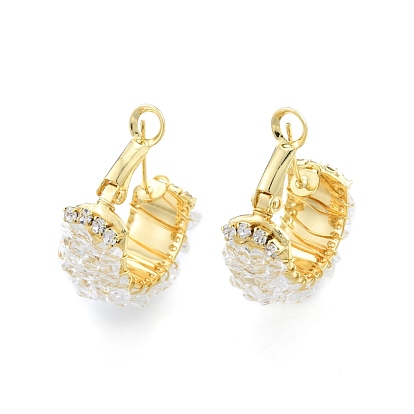 Crystal Rhinestone Thick Hoop Earrings, Brass Wire Wrap Jewelry for Women
