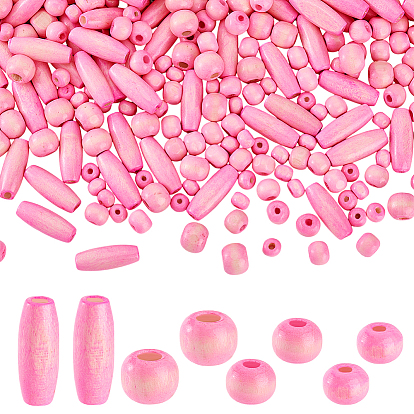 480шт 4 стили окрашенные бусины из натурального дерева, круглые