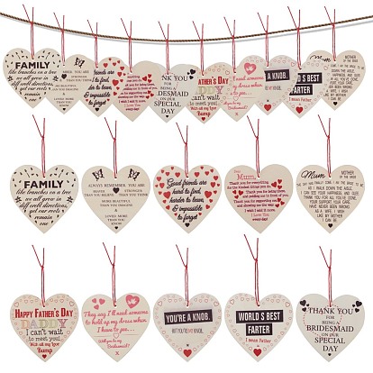 Cootonwood Pendants, with Wax Ropes, Heart, with Word