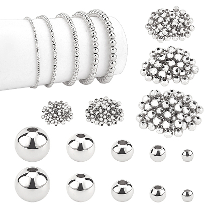 300pcs 5 tailles de perles en laiton, plaqué longue durée, ronde