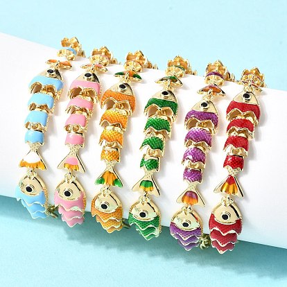 Латунные браслеты-цепочки с микропаве из кубического циркония для женщин, рыба, с эмалью, стойки покрытие, долговечный, без кадмия и без свинца, реальный 18 k позолоченный