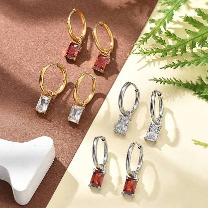 Ионное покрытие (ip) 304 серьги-кольца из нержавеющей стали с микропаве из кубического циркония, прямоугольные