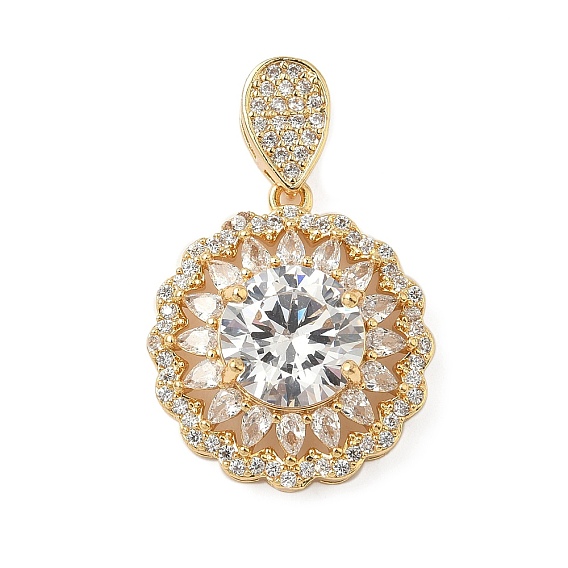 Латунные микропаве прозрачные подвески с фианитом, плоско-круглые