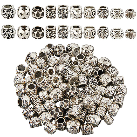 100шт 10 стили сплав европейские бусины, бусины с большим отверстием, рондель, бочка и колонна