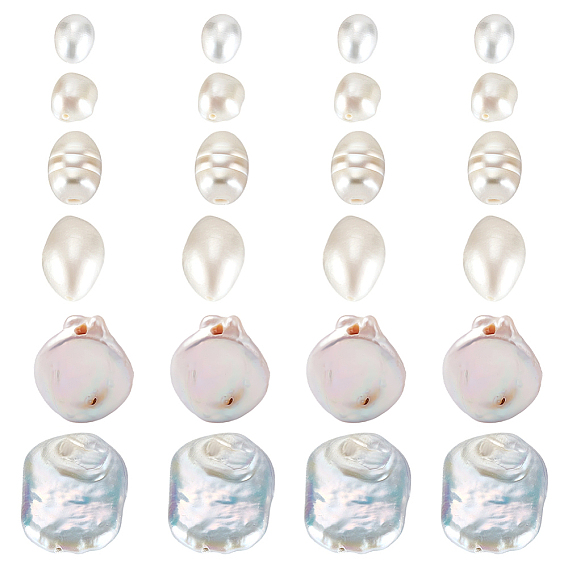 24Pcs 6 Styles Natural Pearl Beads, Mixed Shapes