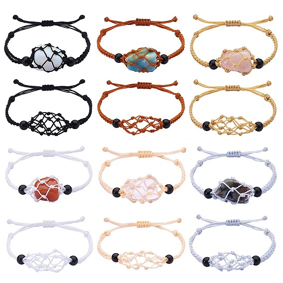 Adjustable Braided Nylon Cord Macrame Pouch Bracelet Making, with Glass Beads