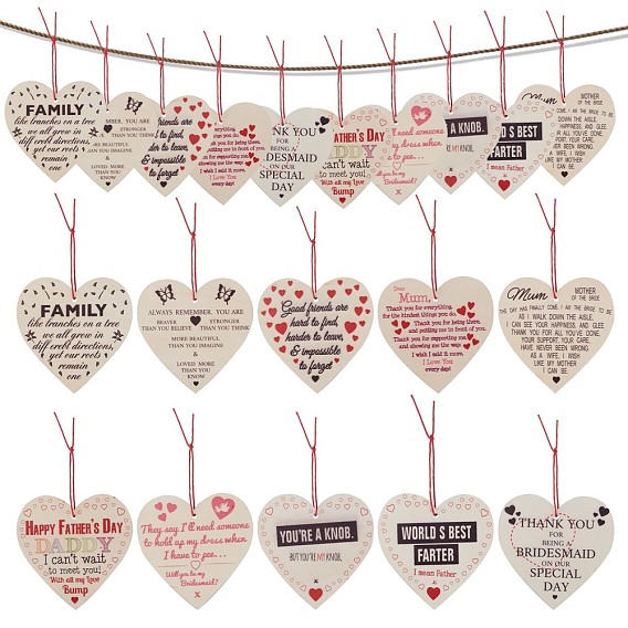 Cootonwood Pendants, with Wax Ropes, Heart, with Word