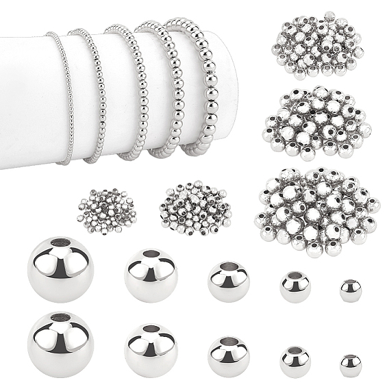 300Pcs 5 Sizes Brass Beads, Long-Lasting Plated, Round