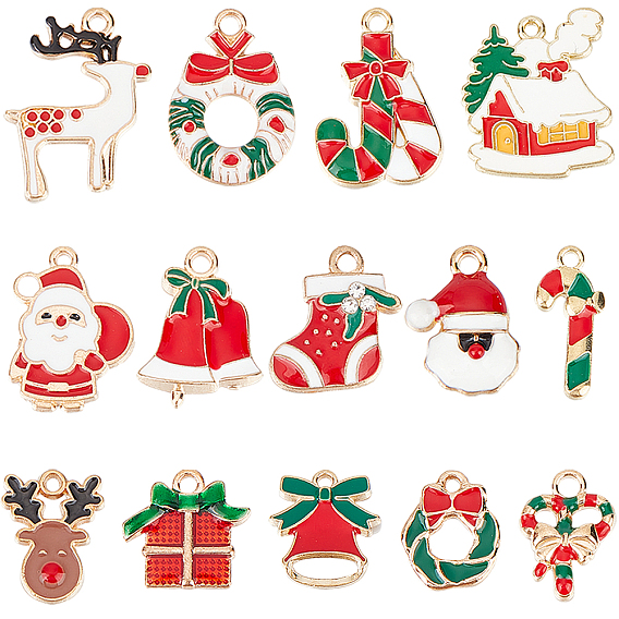 56 шт 14 стиль подвески из сплава эмали, на Рождество, разнообразные, золотой свет