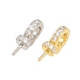Brass Micro Pave Clear Cubic Zirconia Fold Over Clasps, for Half Drilled Beads, Rack Plating, Long-Lasting Plated, Cadmium Free & Lead Free