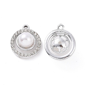 Alloy Crystal Rhinestone Pendants, with ABS Plastic Imitation Pearl, Flat Round Charms