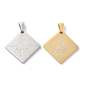 Рождественские 304 подвески из нержавеющей стали, ромб с надписью «Счастливого Рождества» и елочный шарм