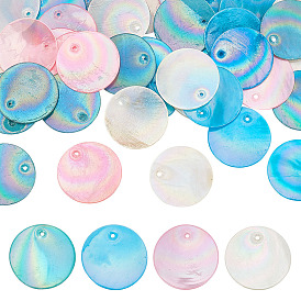 48 шт. 4 стили подвески из натуральной ракушки капиз с цветным покрытием, окрашенные, плоские круглые прелести