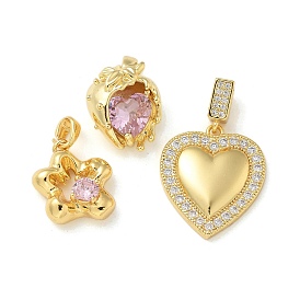 Brass Micro Pave Cubic Zirconia Pendants, Real 14K Gold Plated Charms