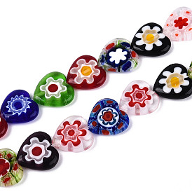 Handmade millefiori lampwork beads strands, сердце