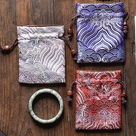 Bolsas de tela de estilo chino, rectángulo con bolsitas de joyería onduladas