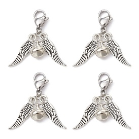 Alloy Wings and Iron Bell Pendant Decoration, with 304 Stainless Steel Lobster Claw Clasps