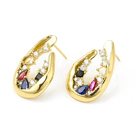 Colorful Cubic Zirconia Twist Teardrop Stud Earrings, Brass Jewelry for Women, Cadmium Free & Nickel Free & Lead Free