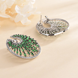 Geometric Colorful Earrings with Diamond Snowflake Studs and Zirconia Ear Cuffs