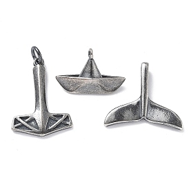 925 стерлингов серебряные подвески, хвост кита/якорь/парусник, античное серебро