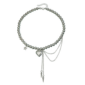 Подвеска в виде звезды и сердца из сплава с кристаллами и стразами, пластиковые круглые бусы для женщин.