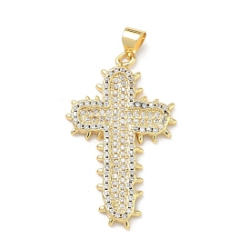 Латунные микропаве прозрачные подвески с фианитом, крест прелести