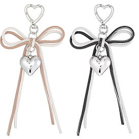 2 шт. 2 подвеска в виде сердца из сплава и искусственной кожи с бантом, для украшения сумки