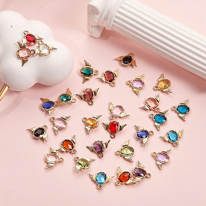30Pcs 15 Colors Faceted Glass Pendants, with Alloy Claw Settings Findings, Cadmium Free & Nickel Free & Lead Free, Angel