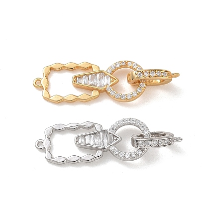 925 fermoirs déployants en argent sterling avec micro pavés de zircone cubique transparents, rectangle, crémaillère plaquage, plaqué longue durée