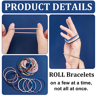 BENECREAT 32Pcs 8 Colors Steel Wire Round Snake Chain Bracelets Set, Guitar String Coil Bracelets for Women