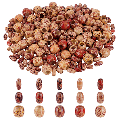 300шт 3 стили напечатанные бусины из натурального дерева, овальные