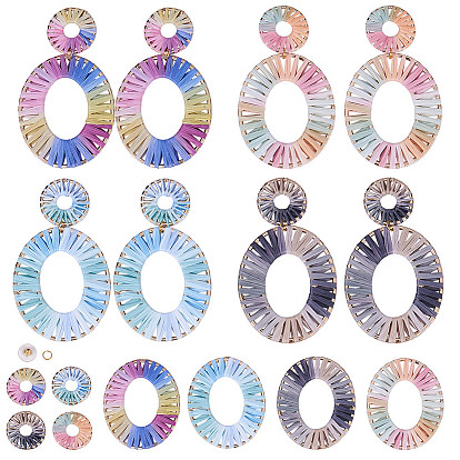 Fabrication de boucle d'oreille bricolage, avec boucles d'oreilles tissées et raphia tissées à la main en raphia, avec les accessoires en alliage, écrous en laiton, 304 Anneaux en acier inoxydable