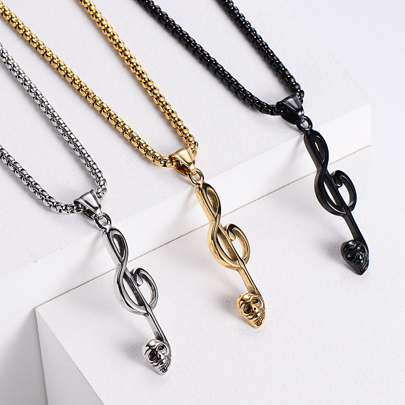 Ретро-подвеска из нержавеющей стали с нотами и черепом в стиле панк-хип-хоп для мужчин