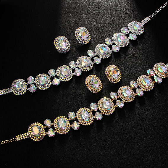 Овальные ожерелья из сплава стекла с подвесками и комплекты серег-гвоздиков