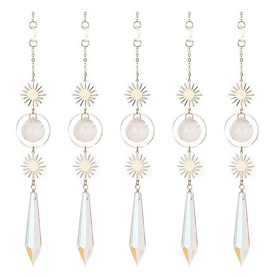 Ab цветной хрустальный конус большие подвесные украшения, подвесные ловцы солнца, с латунными солнечными подвесками, для украшения дома