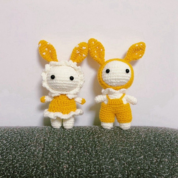 DIY Rabbit Doll Crochet Kit, Including Plastic Craft Eye & Locking Stitch Makers, Silicone Washer, Fiber Yard, Cotton, Iron & Plastic Crochet Hooks